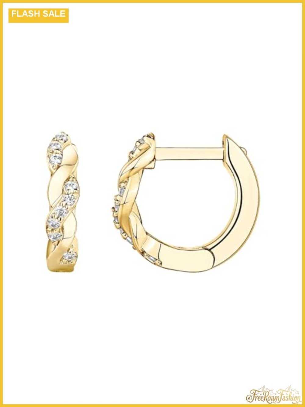 14K Gold Plated 925 Sterling Silver Post Cubic Zirconia Huggie Hoop Earrings